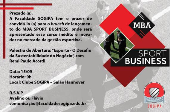 Sogipa: Faculdade Sogipa lança MBA inédito no Brasil voltado para Gestão  Esportiva. Lançamento ocorre nesta sexta-feira